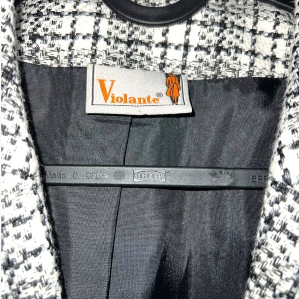 Vintage Violante Black White Check shoulder pad Double breasted blazer 40 Medium - Picture 3 of 8